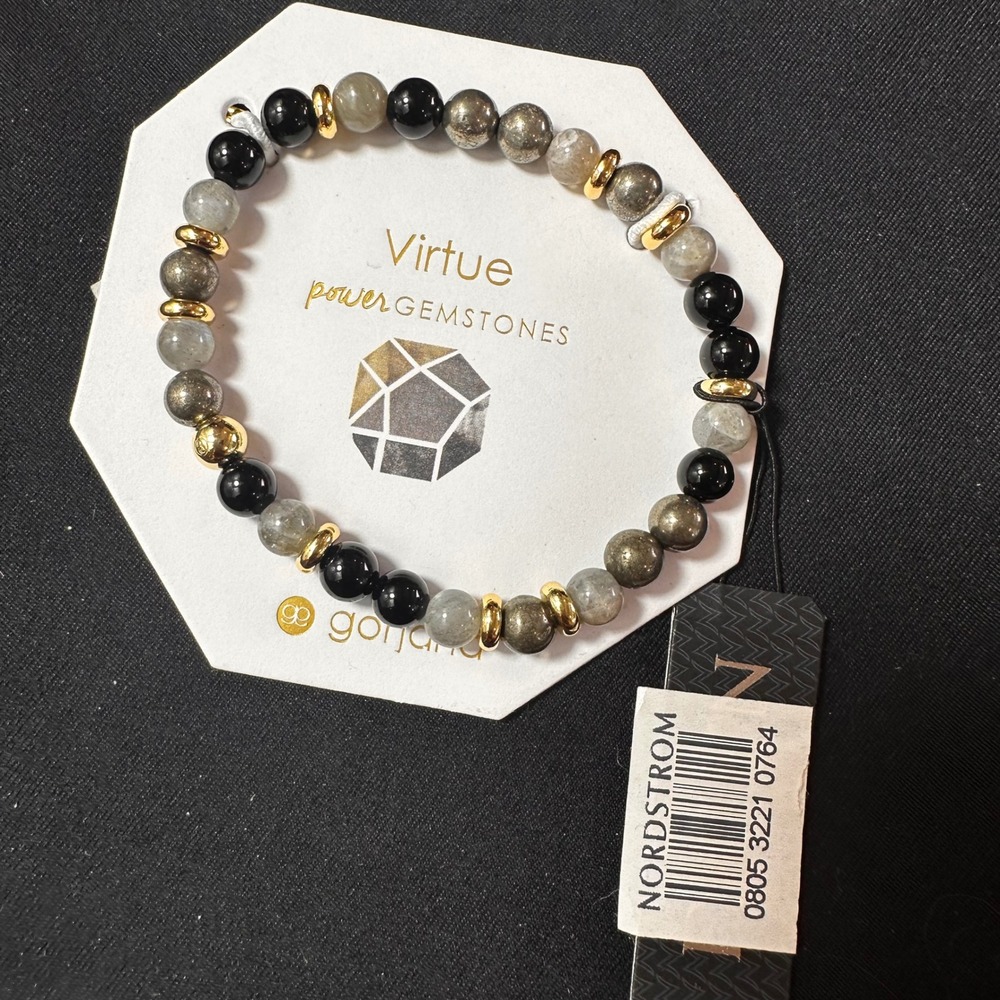 Gorjana Virtue Power Gemstones Bracelet Black Onyx Labradorite Pyrite Gold Bead